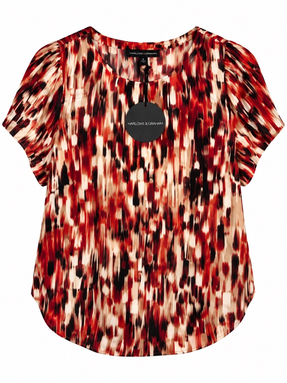 Harlowe & Graham Womens Small Abstract Print Blouse Short Sleeve Pleated NWT